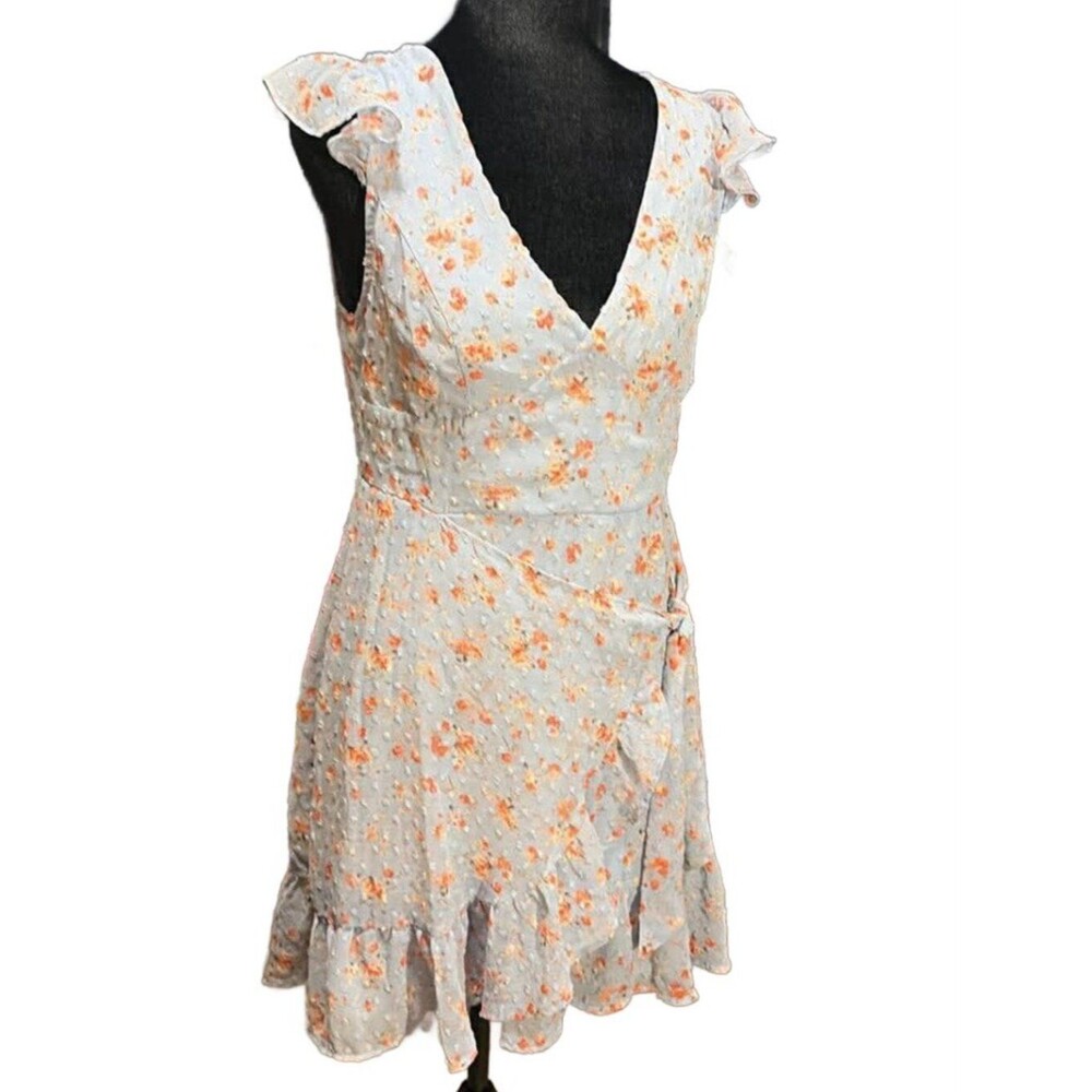 LAST CHANCE Dee Elly Swiss Dot Faux Wrap Flutter Sleeve Mini Dress